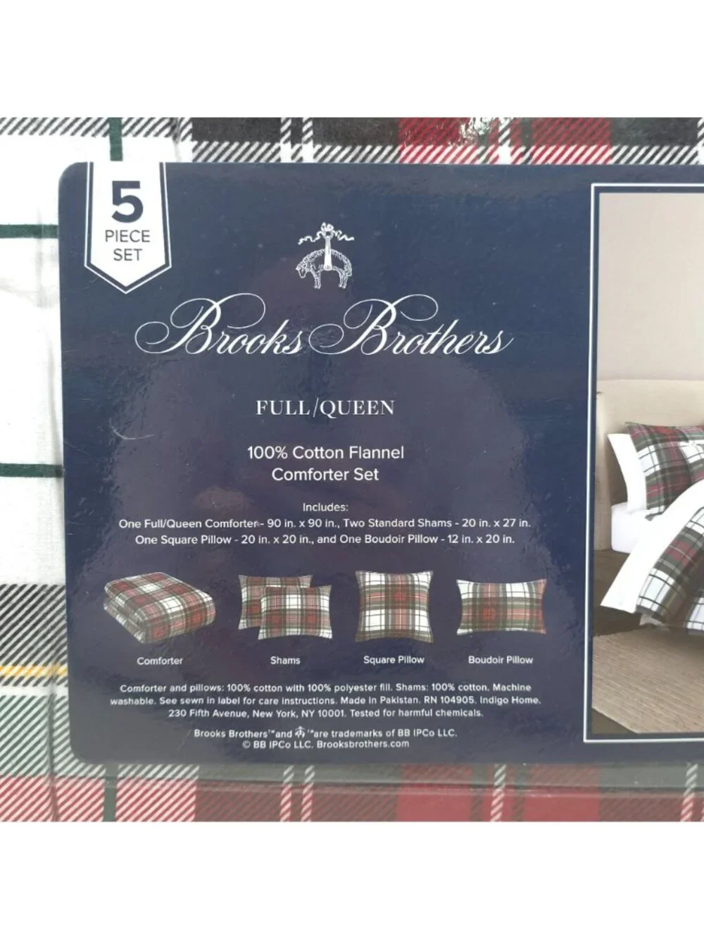 Brooks Brothers Queen 5pack Cotton Flannel Comforter Set with Decorative Pillows